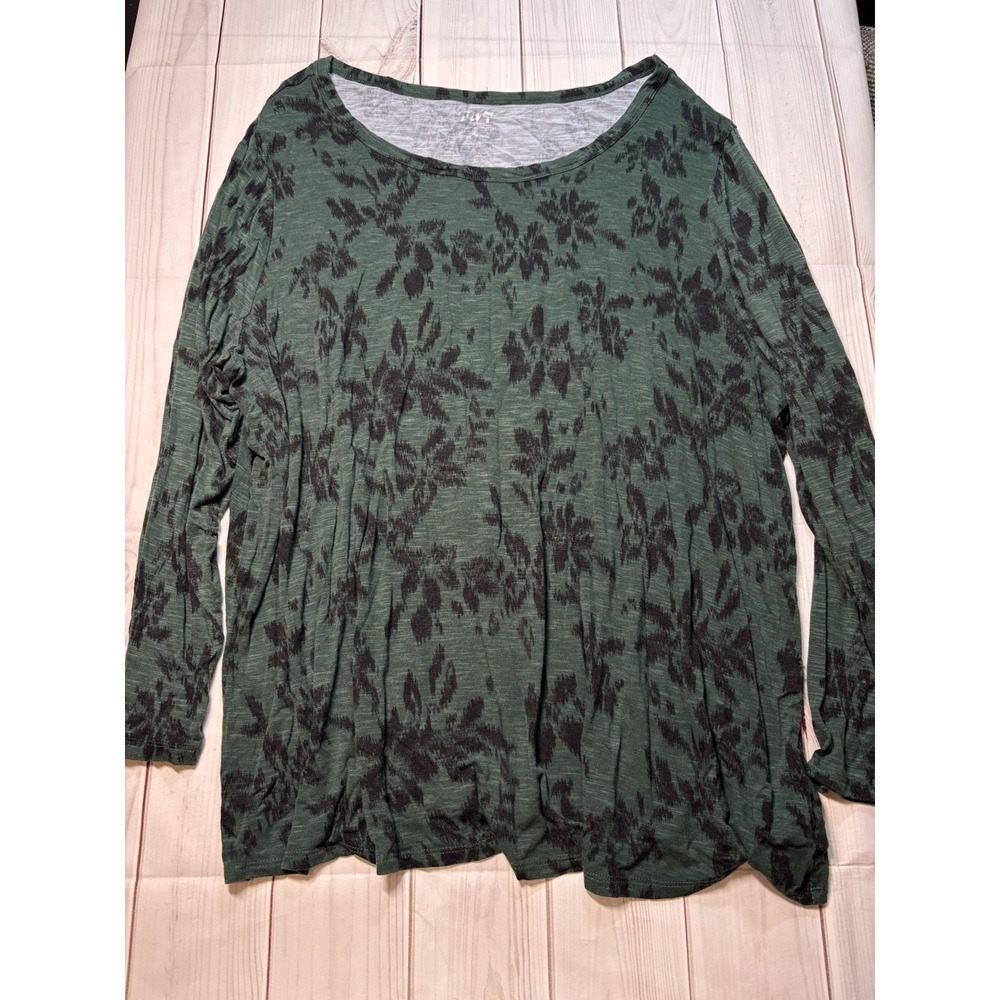 Maurice's 24/7 Women's Green Black Floral Long Sleeve Top 2Xl